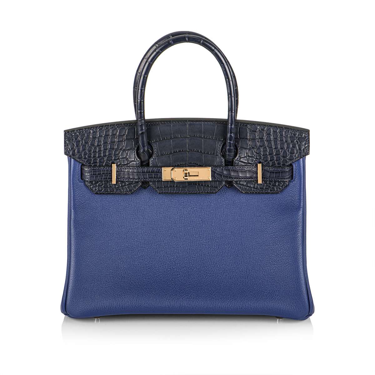 Hermes Touch Birkin 30 Bag Matte Bleu Marine Alligator And Bleu Saphir  Novillo Rose Gold HW